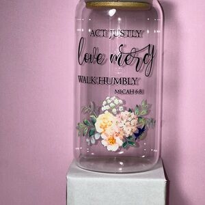 Floral Glass Jar with Inspirational Quote